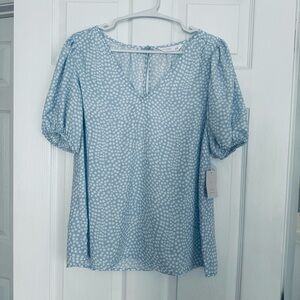 LC Lauren Conrad Light Blue Polka Dot Blouse